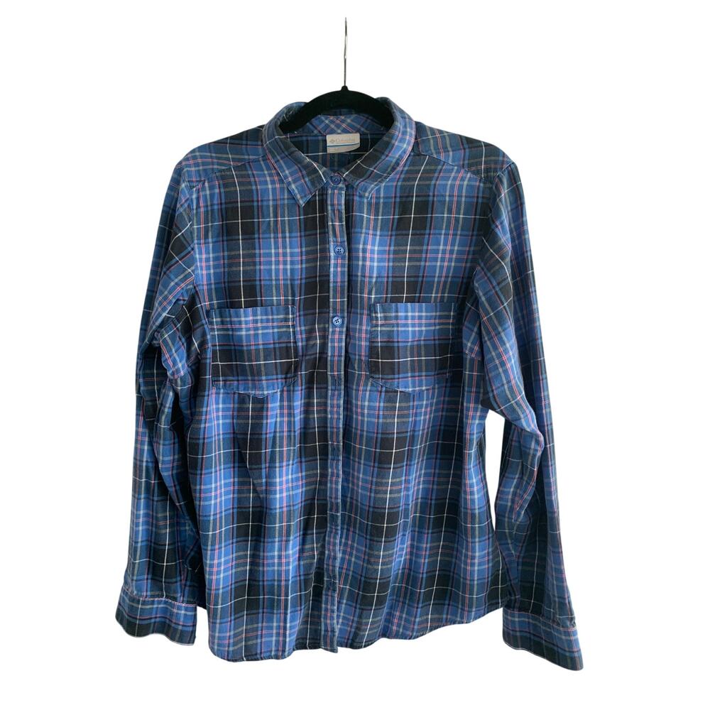 Columbia Women's Blue Plaid Flannel Button Down Shirt - L